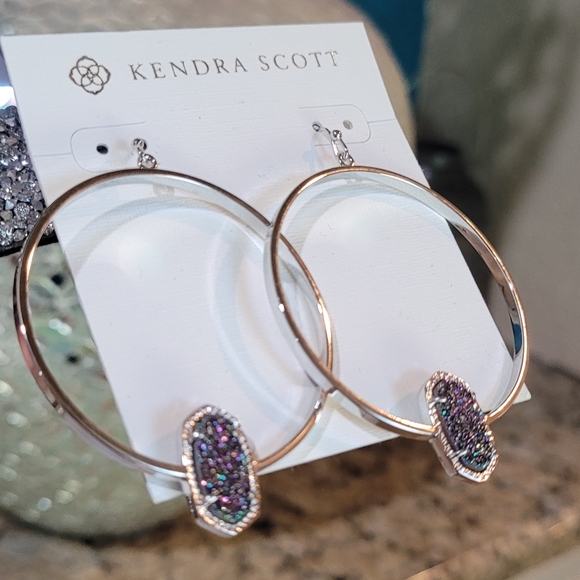 NWT Kendra Scott Drusy Earrings Silver Hoops - Picture 2 of 16